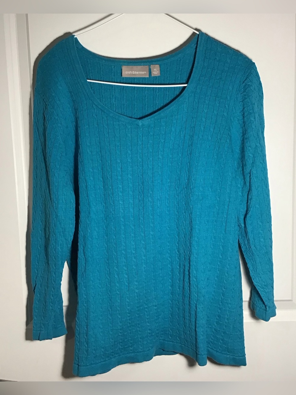 croft & barrow Teal Scoop-Neck Cable Knit Sweater XL